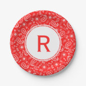 Red Bandana Pattern & Monogram Papieren Bordje