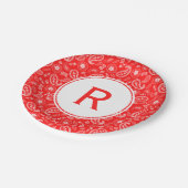 Red Bandana Pattern & Monogram Papieren Bordje (Gekanteld)