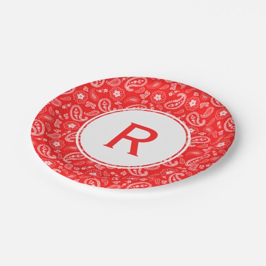 Red Bandana Pattern & Monogram Papieren Bordje