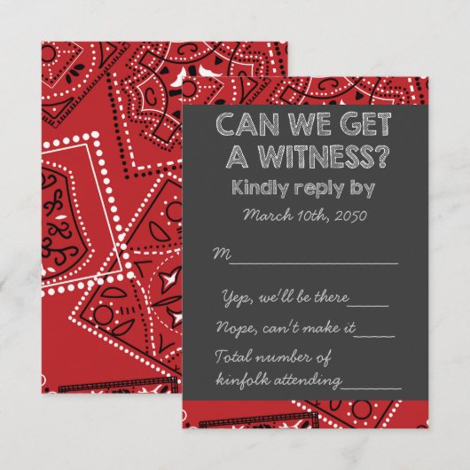 Red Bandana Rustic Chalkboard Country Wedding RSVP (Voorkant / Achterkant)