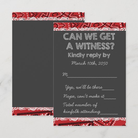 Red Bandana Rustic Chalkboard Country Wedding RSVP Kaartje (Voorkant / Achterkant)