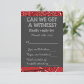 Red Bandana Rustic Chalkboard Country Wedding RSVP Kaartje (Staand voorkant)