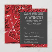 Red Bandana Rustic Chalkboard Country Wedding RSVP Kaartje (Voorkant / Achterkant)