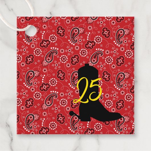 Red Bandana Western Cowboy Boot Spurs AGE Plezier Bedankjes Labels (Voorkant)