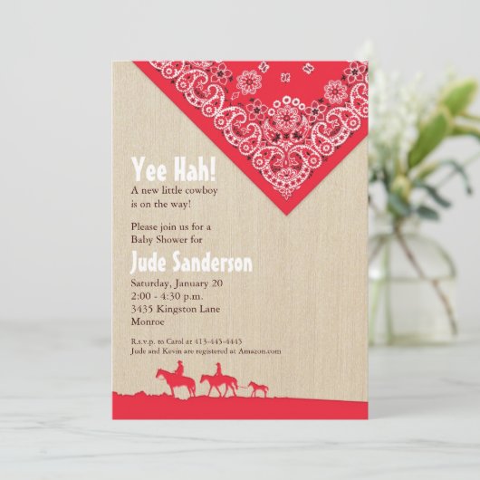 Red Bandana Westerne uitnodiging (Staand voorkant)