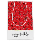 Red Bandana Yellow Happy Birthday Text Western Medium Cadeauzakje (Voorkant)