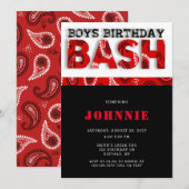 Red Bandanna Boys Bash Birthday Party Kaart (Voorkant / Achterkant)
