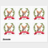 Red Banner Holly Brown Chihuahua Dog Christmas Vierkante Sticker (Vel)