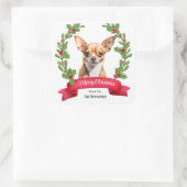 Red Banner Holly Brown Chihuahua Dog Christmas Vierkante Sticker (Tas)