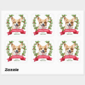 Red Banner Holly Corgi Dog Christmas Vierkante Sticker (Vel)