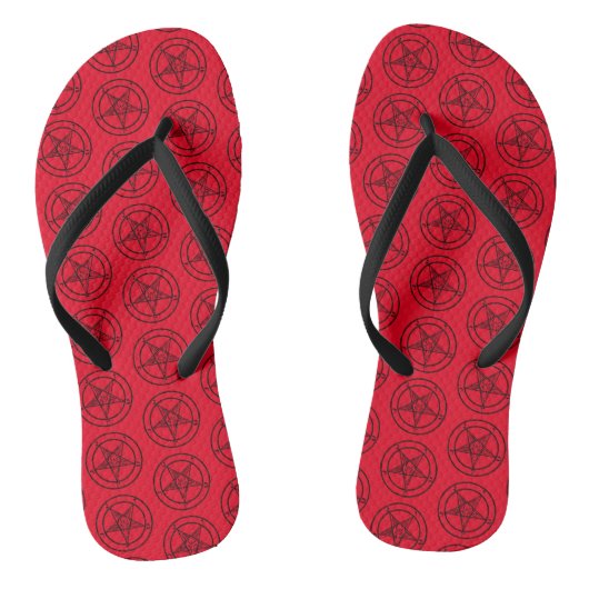 Red Baphomet Pentagram Satanic Teenslippers (Voetbed)
