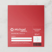 Red Bar Mitswa vliegticket Place Card Plaatskaartje (Buitenkant ongevouwen)