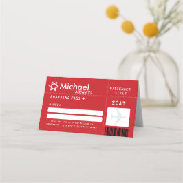 Red Bar Mitswa vliegticket Place Card Plaatskaartje