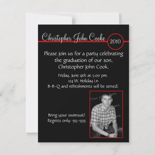 Red Bar Monogram Fotouitnodiging Kaart (Achterkant)