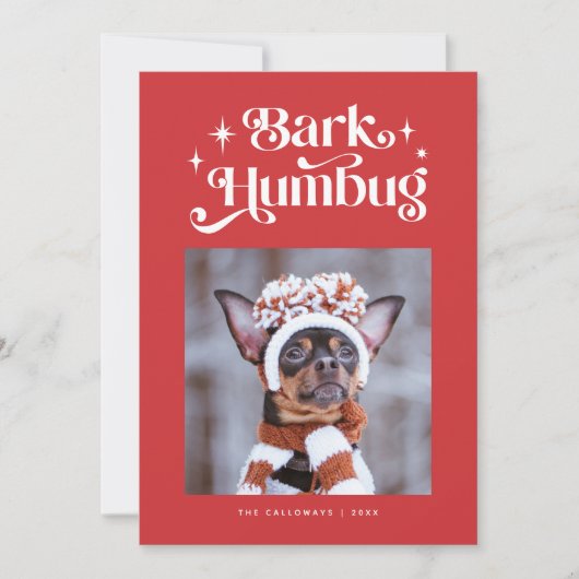 Red BARK HUMBUG Funny Dog met kerstmis Feestdagenkaart (Voorkant)