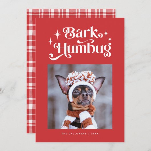 Red BARK HUMBUG Funny Dog met kerstmis Feestdagenkaart (Voorkant / Achterkant)
