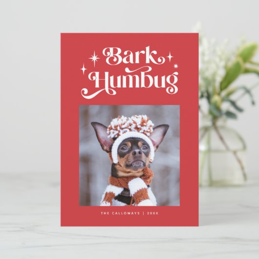 Red BARK HUMBUG Funny Dog met kerstmis Feestdagenkaart (Staand voorkant)