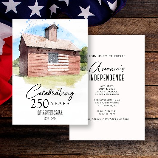 Red Barn 250 jaar Americana 4 juli feest Kaart