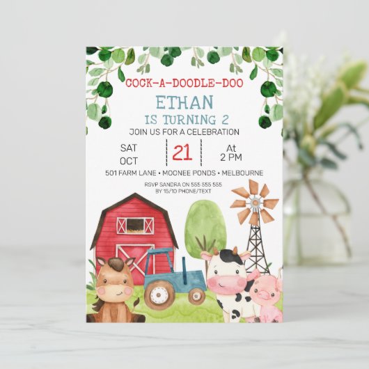 Red Barn Blue Tractor Boerderij Farmyard Birthday Kaart (Staand voorkant)