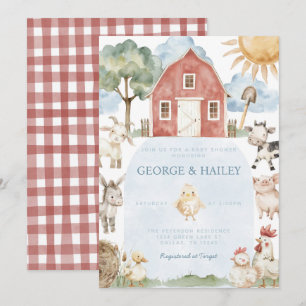 Red Barn Boerderij Animal Baby shower Invitation Kaart
