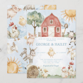 Red Barn Boerderij Animal Baby shower Invitation Kaart