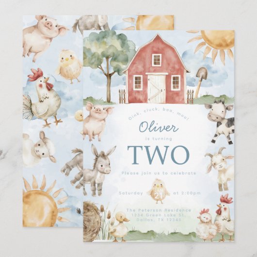 Red Barn Boerderij Animal Verjaardagsfeestuitnodig Kaart (Voorkant / Achterkant)