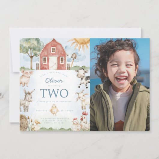 Red Barn Boerderij Animal Verjaardagsfeestuitnodig Kaart (Voorkant)