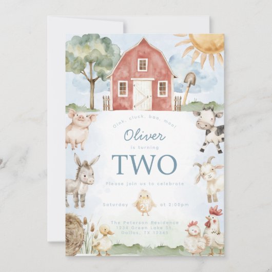 Red Barn Boerderij Animal Verjaardagsfeestuitnodig Kaart (Voorkant)