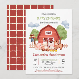 Red Barn Boerderij Baby shower Uitnodigen Kaart