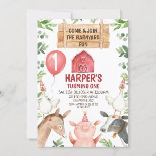 Red Barn Boerderij Barnyard Fun Birthday Invitatio Kaart