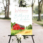 Red Barn Boerderij Bruiloft Welkomstbord Imitatie Canvas Print<br><div class="desc">Welkom uw gasten op uw bruiloft met dit prachtige waterverf bruiloft welkomstbord met een rode schuur met een groen landschap. Perfect voor een schuur of boerderij thema bruiloft</div>