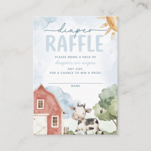 Red Barn Boerderij Dier Baby shower Luier Raffle Informatiekaartje (Voorkant)