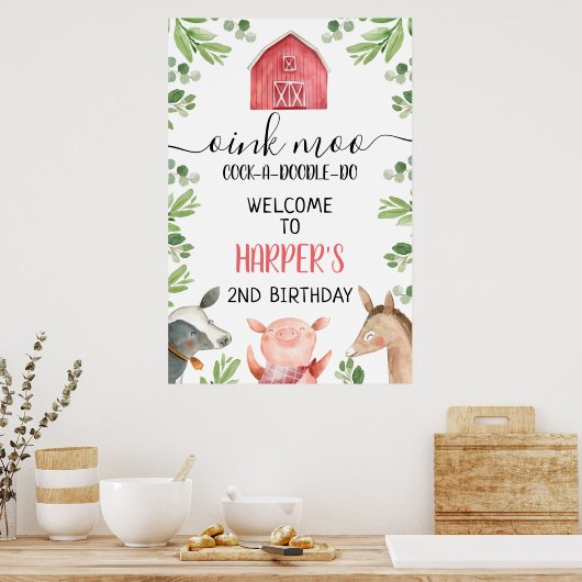 Red Barn Boerderij Foliage 24x36 Birthday Welcome  Poster (Keuken)