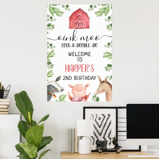Red Barn Boerderij Foliage 24x36 Birthday Welcome  Poster (Thuiskantoor)