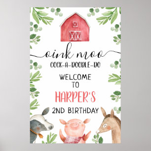 Red Barn Boerderij Foliage 24x36 Birthday Welcome  Poster