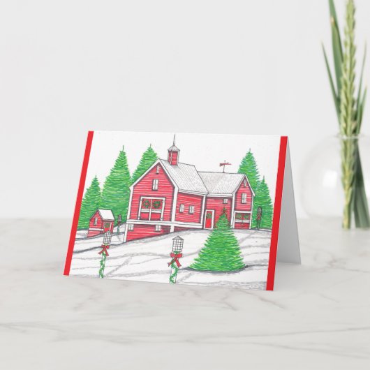 Red Barn Christmas Kaart (Voorkant)
