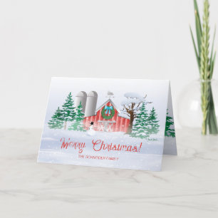 Red Barn Christmas Wreath Snowman Feestdagen Kaart