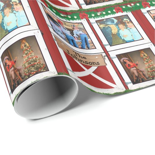 Red Barn deur 3 Foto Custom Country Holiday Cadeaupapier (Rol Hoek)