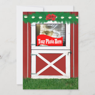 Red Barn deur Custom Holiday Photo Flard Card Feestdagenkaart