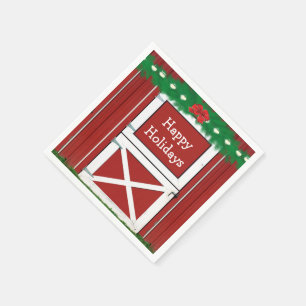 Red Barn door Custom Holiday Party Napkins #2 Servetten
