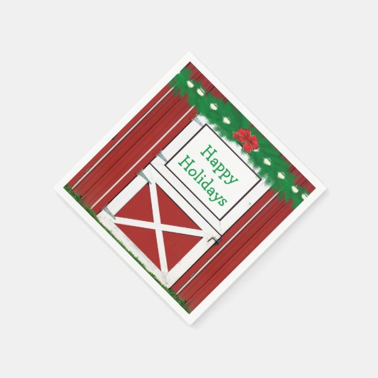 Red Barn door Custom Holiday Party Napkins Servetten (Hoek)