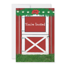 Red Barn Door Custom Vakantie Party Uitnodiging