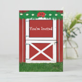 Red Barn Door Custom Vakantie Party Uitnodiging (Staand voorkant)