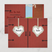 Red Barn en Daisies Country Wedding Bewaar de datu Briefkaart (Voorkant / Achterkant)