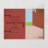 Red Barn en Daisies Country Wedding Bewaar de datu Briefkaart (Achterkant)