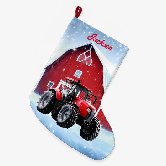Red Barn en moderne rode tractor Grote Kerstsok (Voorkant (Hangend))