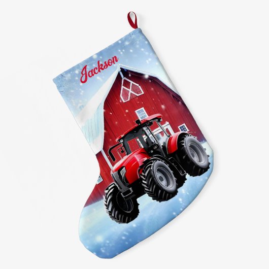 Red Barn en moderne rode tractor Grote Kerstsok (Achterkant (Hangend))