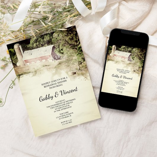 Red Barn en Silo Boerderij Waterverf Kaart