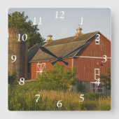Red Barn en Silo Vierkante Klok (Voorkant)
