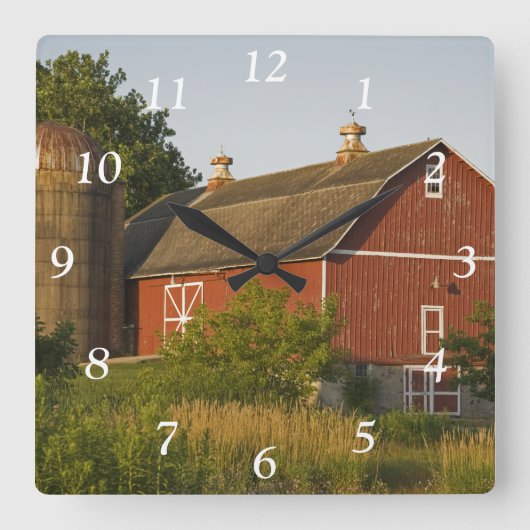 Red Barn en Silo Vierkante Klok (Voorkant)